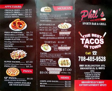 Menu for Phil's Sports Bar & Grill in Brookfield, IL .